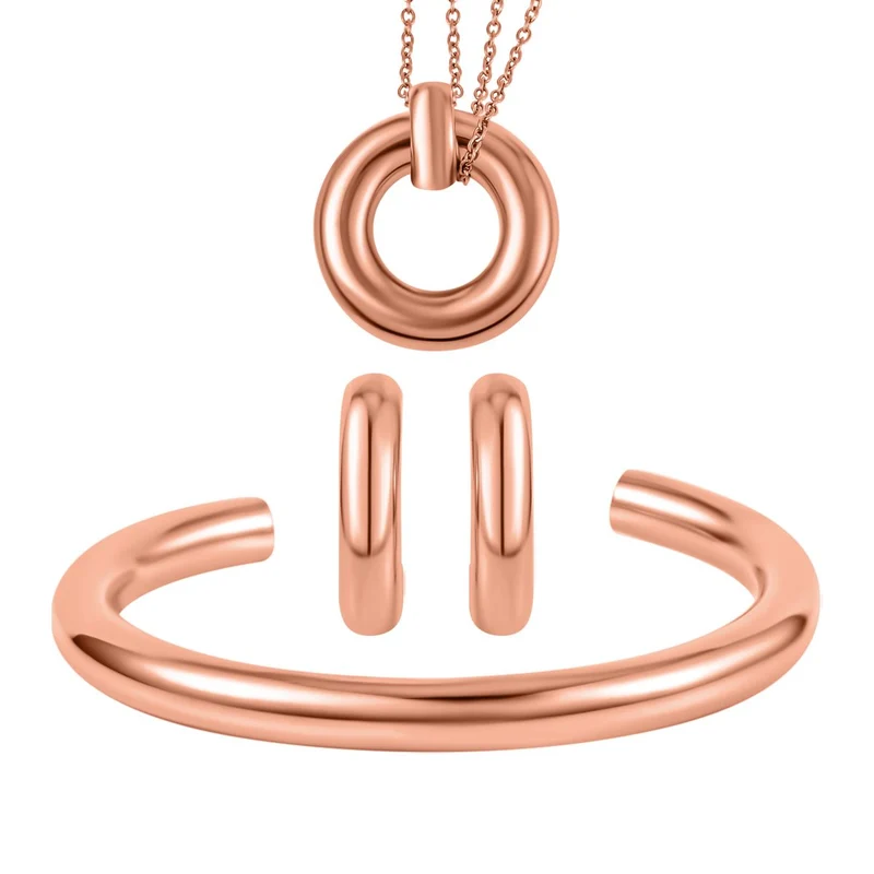 3er Set - Designer Inspiriert Armreif, Creolen und Anhänger mit kette, Rosefarben