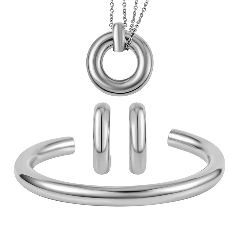 3er Set - Designer Inspiriert Armreif, Creolen und Anhänger mit kette, Rosefarben