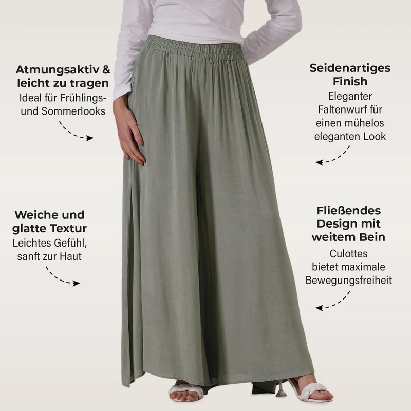 Gesmokte Taillen-Culottes, locker, bequem, elastischer Bund, 100 % Viskose, Einheitsgröße, Rosa
