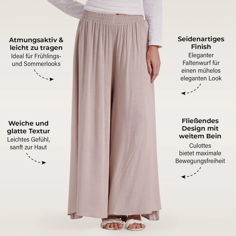 Gesmokte Taillen-Culottes, locker, bequem, elastischer Bund, 100 % Viskose, Einheitsgröße, Rosa
