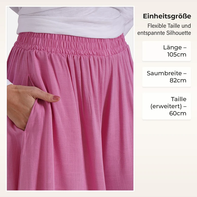 Gesmokte Taillen-Culottes, locker, bequem, elastischer Bund, 100 % Viskose, Einheitsgröße, Rosa
