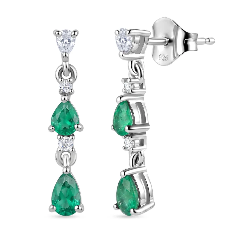 D'Joy AAA Kagem Sambischer Smaragd Ohrringe 925 Silber Rhodiniert ca. 1.09 ct