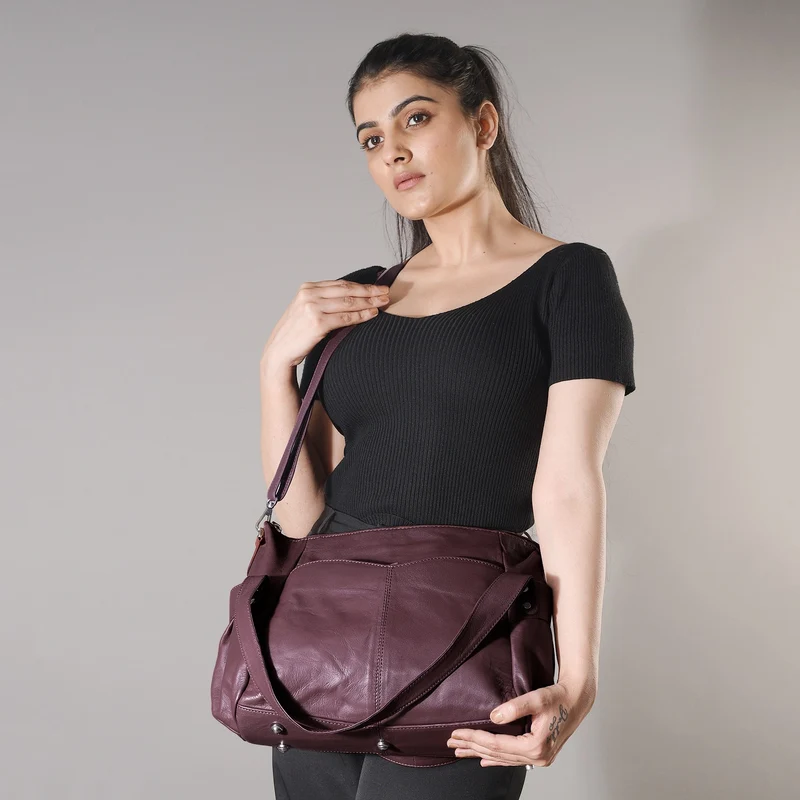100% echte Leder Handtasche RFID Schutz, 43x28x7,5 cm, Braun