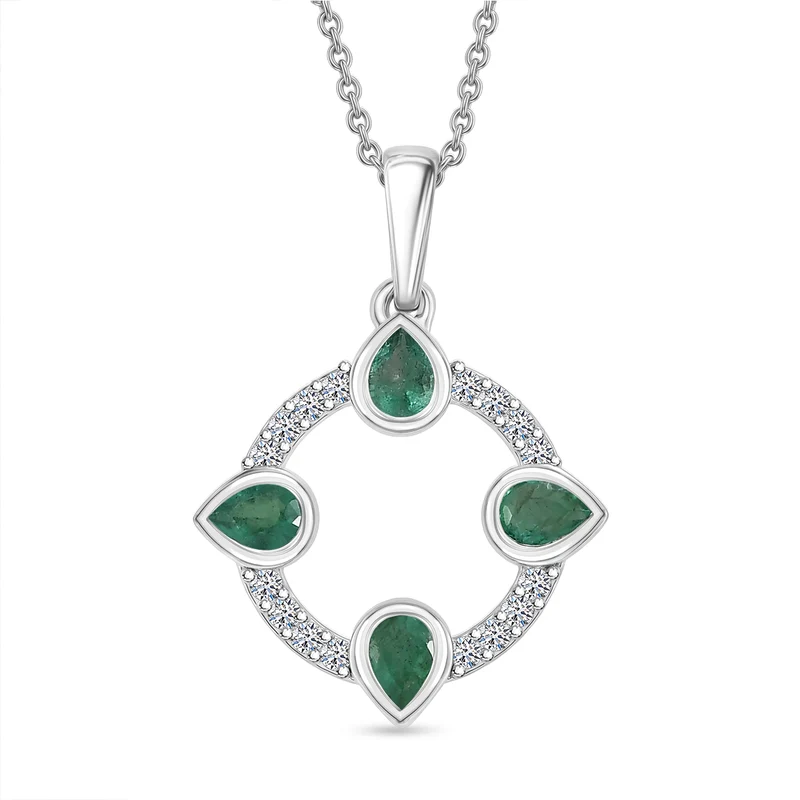 LUXURIANT DIAMOND - AAA Kagem Sambischer Smaragd, Lab Grown Diamant Schmuckset ca. 50 cm 925 Silber Rhodiniert ca. 0.68 ct