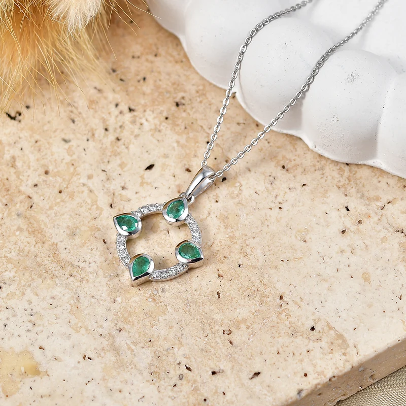 LUXURIANT DIAMOND - AAA Kagem Sambischer Smaragd, Lab Grown Diamant Schmuckset ca. 50 cm 925 Silber Rhodiniert ca. 0.68 ct