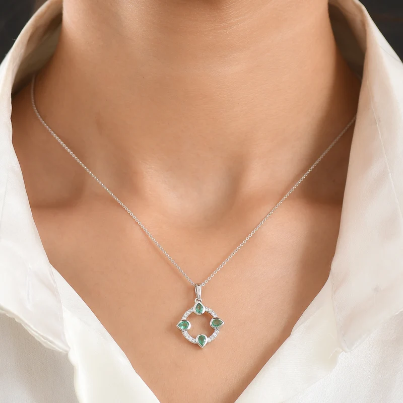 LUXURIANT DIAMOND - AAA Kagem Sambischer Smaragd, Lab Grown Diamant Schmuckset ca. 50 cm 925 Silber Rhodiniert ca. 0.68 ct