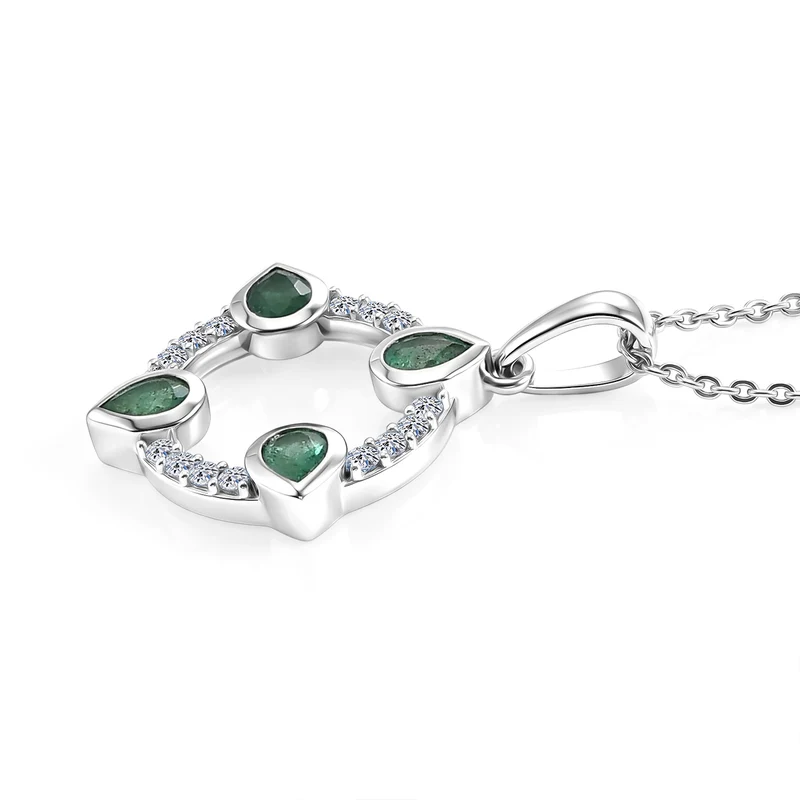 LUXURIANT DIAMOND - AAA Kagem Sambischer Smaragd, Lab Grown Diamant Schmuckset ca. 50 cm 925 Silber Rhodiniert ca. 0.68 ct