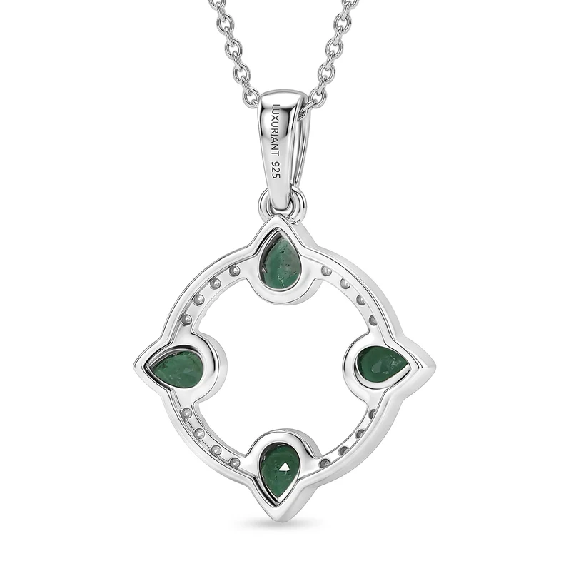 LUXURIANT DIAMOND - AAA Kagem Sambischer Smaragd, Lab Grown Diamant Schmuckset ca. 50 cm 925 Silber Rhodiniert ca. 0.68 ct