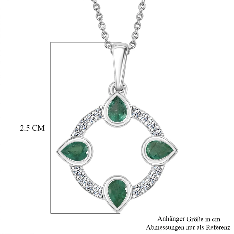 LUXURIANT DIAMOND - AAA Kagem Sambischer Smaragd, Lab Grown Diamant Schmuckset ca. 50 cm 925 Silber Rhodiniert ca. 0.68 ct