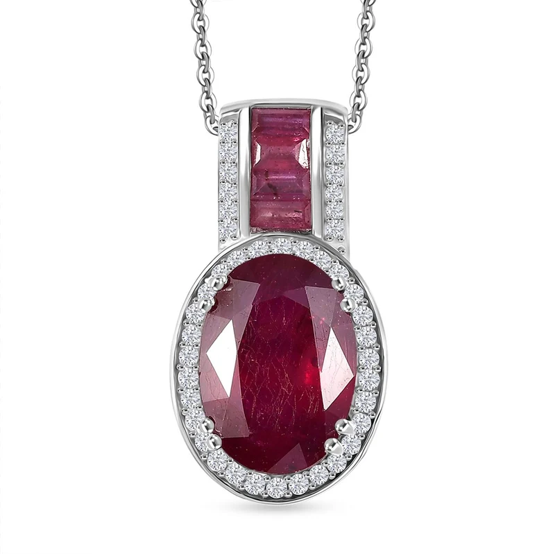 D'Joy AA Afrikanischer Rubin (Fissure gefüllt) Anhänger mit Kette, ca. 50 cm 925 Silber rhodiniert ca. 10.53 ct