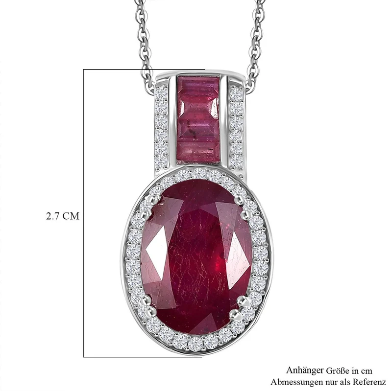 D'Joy AA Afrikanischer Rubin (Fissure gefüllt) Anhänger mit Kette, ca. 50 cm 925 Silber rhodiniert ca. 10.53 ct
