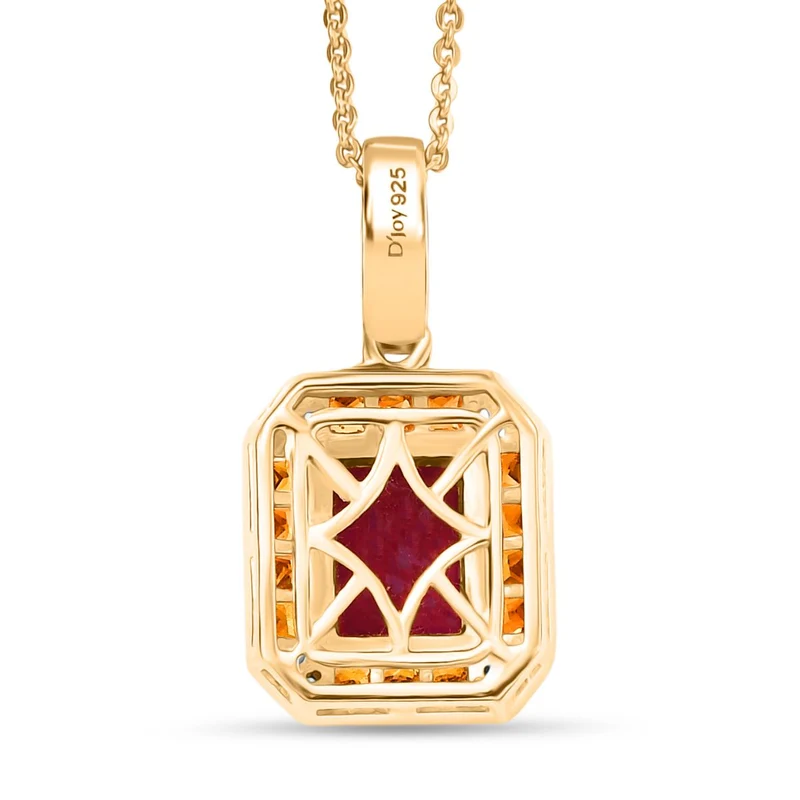 D'Joy AA Afrikanischer Rubin (Fissure gefüllt), Gelber Saphir Anhänger mit Kette ca. 50 cm 925 Silber 750 Gelbgold Vermeil ca. 2.81 ct