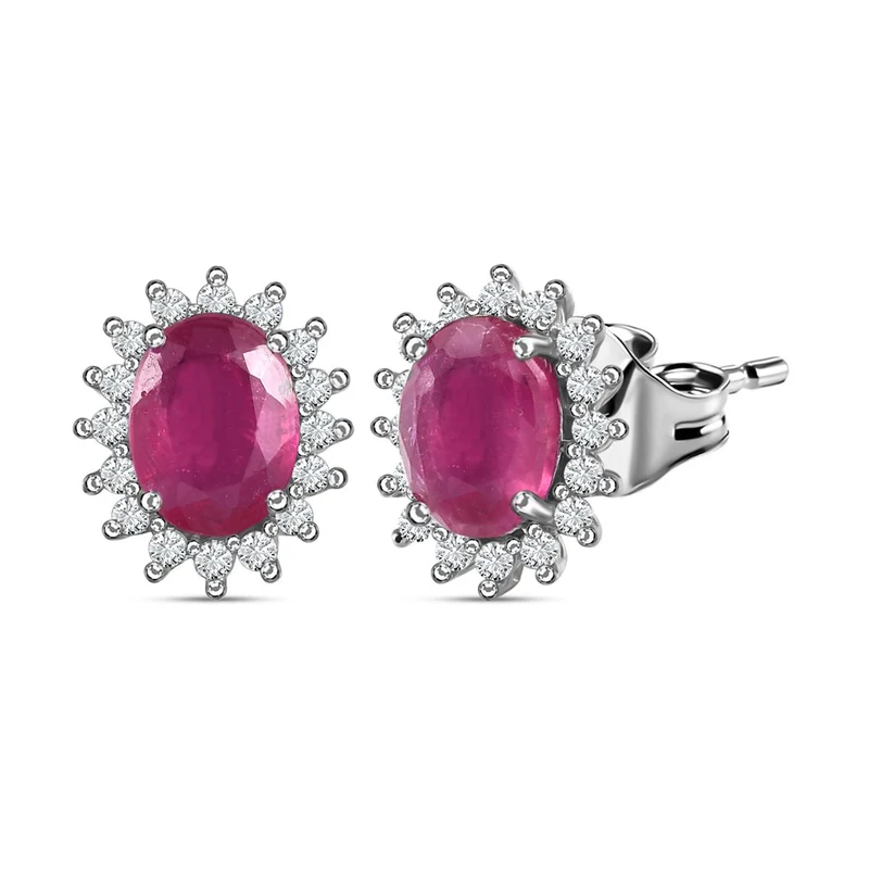 Afrikanischer Rubin (Fissure gefüllt), Weißer Zirkon Ohrringe 925 Silber Platiniert ca. 3.28 ct