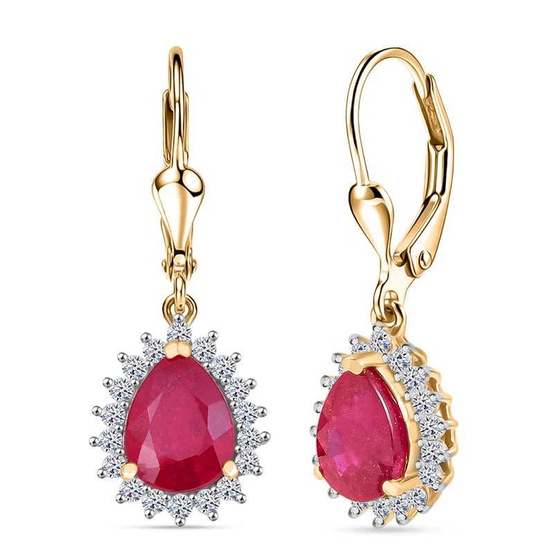 LUXURIANT 5,98 ct. AA Niassa Rubin und Labor Diamant Ohrringe, 925 Silber 750 Gelbgold Vermeil