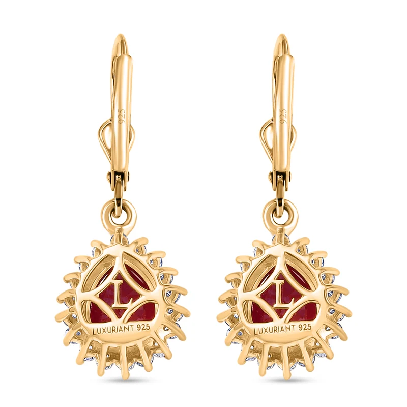 LUXURIANT 5,98 ct. AA Niassa Rubin und Labor Diamant Ohrringe, 925 Silber 750 Gelbgold Vermeil