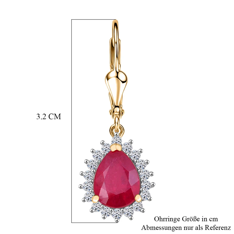 LUXURIANT 5,98 ct. AA Niassa Rubin und Labor Diamant Ohrringe, 925 Silber 750 Gelbgold Vermeil