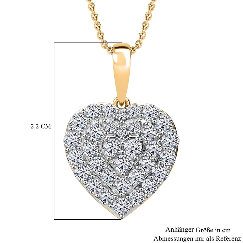 LUXURIANT DIAMOND - Lab Grown Diamant SI-GH SGL zertifiziert Anhänger mit Kette, 925 Silber Gelbgold Vermeil ca. 1.00 ct