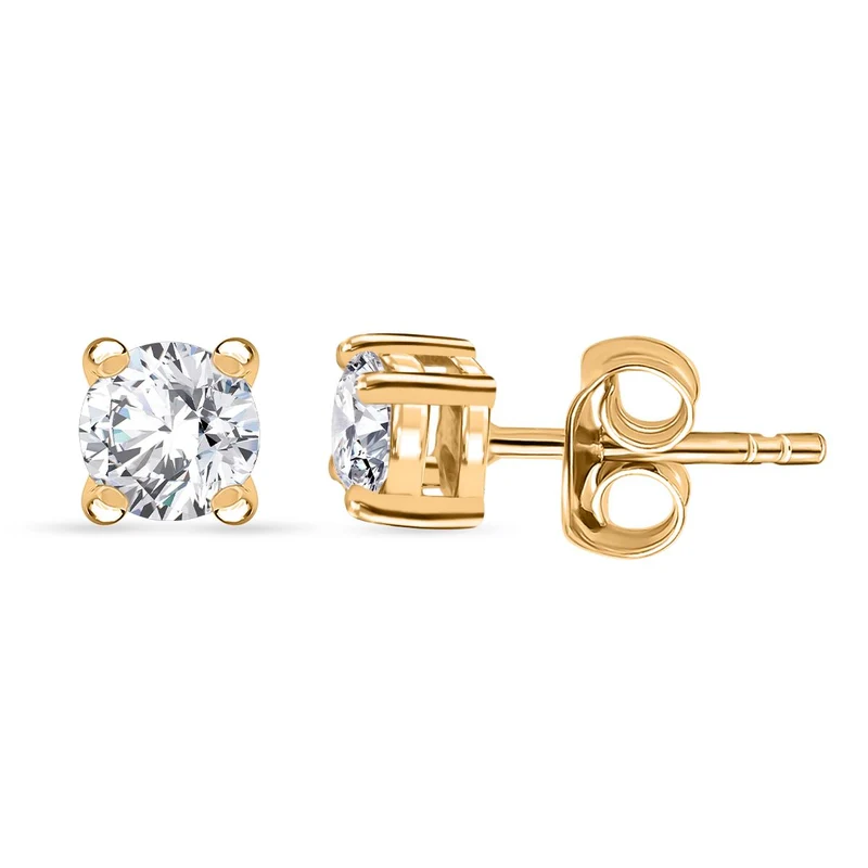 LUXURIANT 0,50 ct. SI-GH Labor Diamant Ohrringe, 925 Silber 750 Gelbgold Vermeil