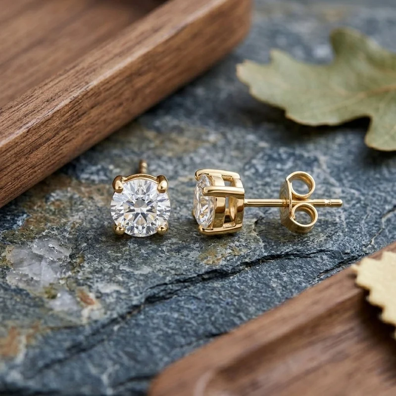 LUXURIANT 0,50 ct. SI-GH Labor Diamant Ohrringe, 925 Silber 750 Gelbgold Vermeil