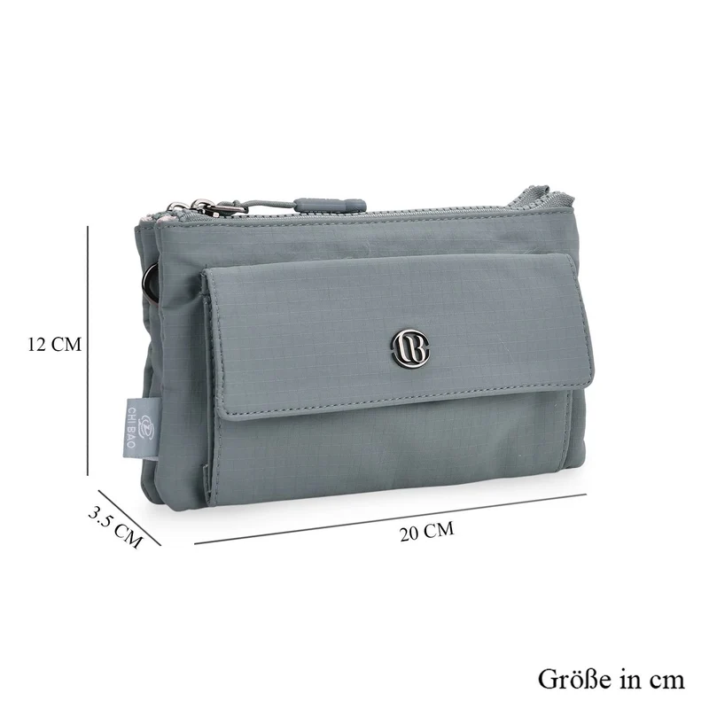 Crossbody-Tasche aus Nylon, mit mehreren Reißverschlussfächern und verstellbarem Schulterriemen, 20x12x3.5 cm, Schwarz