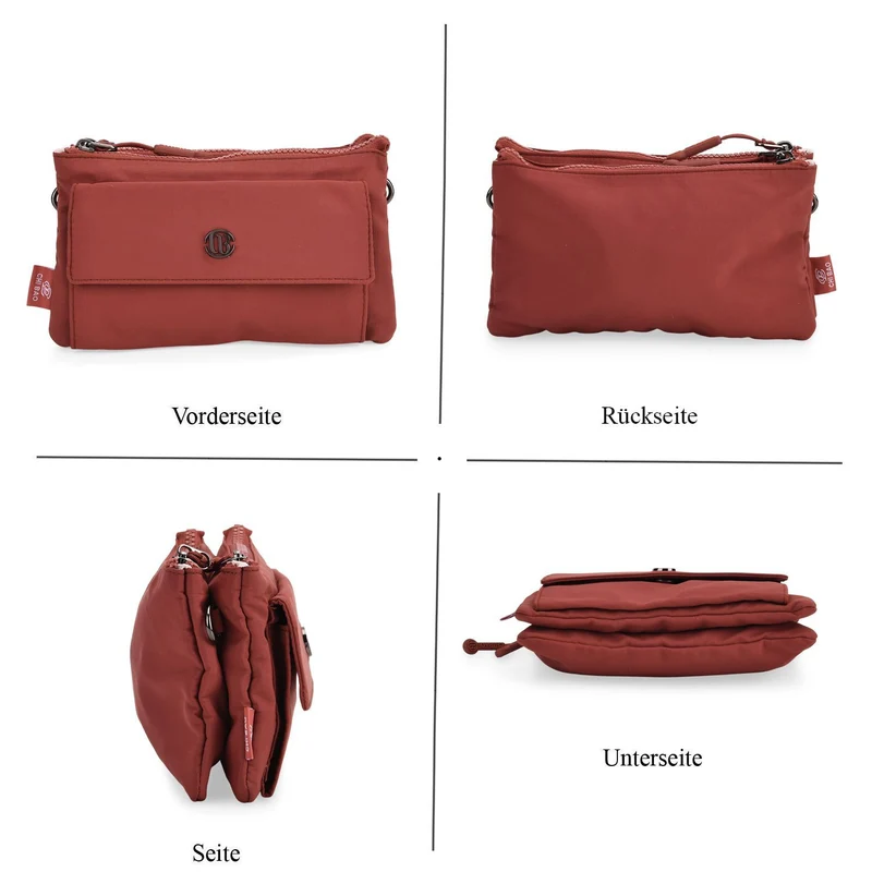 Crossbody-Tasche aus Nylon, mit mehreren Reißverschlussfächern und verstellbarem Schulterriemen, 20x12x3.5 cm, Schwarz