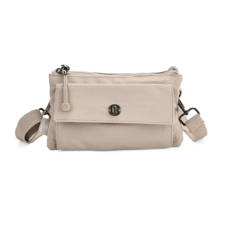 Crossbody-Tasche aus Nylon, mit mehreren Reißverschlussfächern und verstellbarem Schulterriemen, 20x12x3.5 cm, Schwarz