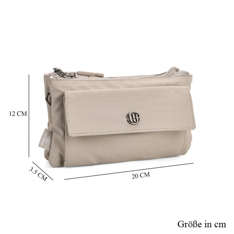 Crossbody-Tasche aus Nylon, mit mehreren Reißverschlussfächern und verstellbarem Schulterriemen, 20x12x3.5 cm, Schwarz