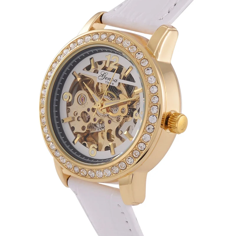 GENOA TIME V2 Automatik-Uhr mit Mechanischem Uhrwerk, Roségoldfarbenem Gehäuse und Blauem Lederarmband