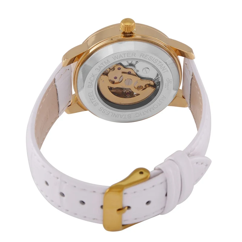 GENOA TIME V2 Automatik-Uhr mit Mechanischem Uhrwerk, Roségoldfarbenem Gehäuse und Blauem Lederarmband