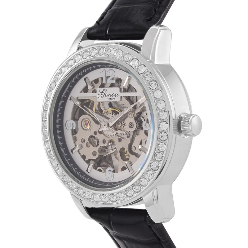 GENOA TIME V2 Automatik-Uhr mit Mechanischem Uhrwerk, Roségoldfarbenem Gehäuse und Blauem Lederarmband