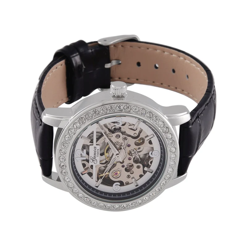 GENOA TIME V2 Automatik-Uhr mit Mechanischem Uhrwerk, Roségoldfarbenem Gehäuse und Blauem Lederarmband