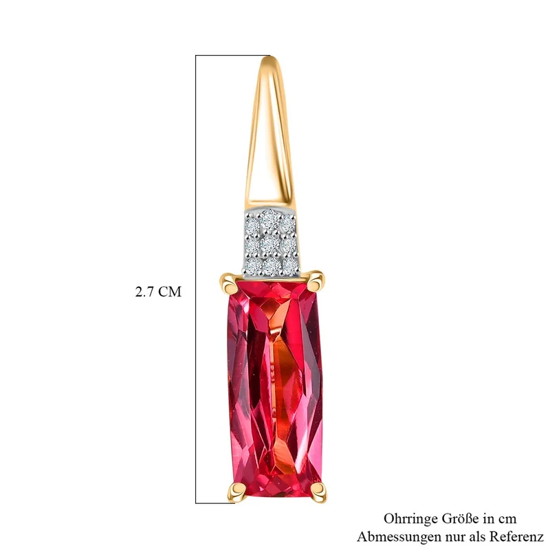 D'joy Lab Grown Padparadscha-Saphir, Weißer Zirkon Ohrringe 925 Silber 750 Gelbgold Vermeil ca. 5.43 ct