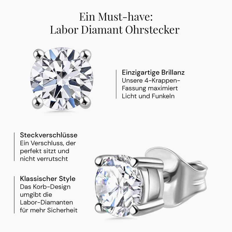 LUXURIANT 1 ct. SGL zertifizierte VS-GH Labor Diamant Ohrringe, 925 Silber rhodiniert