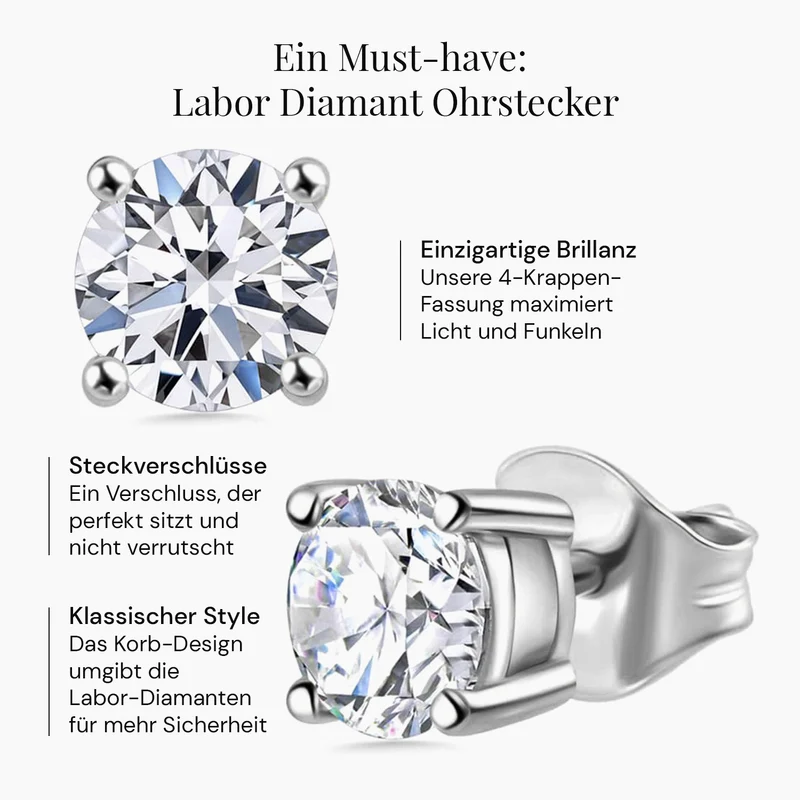 LUXURIANT 2 ct. SGL zertifizierte VS-GH Labor Diamant Ohrringe, 925 Silber Gelbgold Vermeil