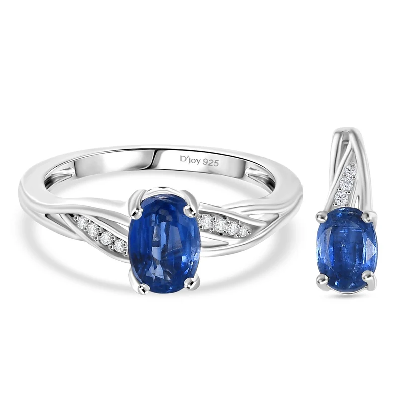 2er Set - D'Joy AA Natürlicher Kaschmir-Kyanit Ring und Anhänger, 925 Silber rhodiniert (Größe 20.00) ca. 2.17 ct