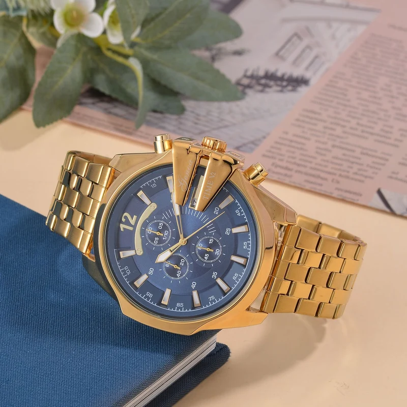 GENOA Japanisches Uhrwerk - Exklusive Uhr mit marineblauem Zifferblatt, Edelstahlkettenband und Dornschließe