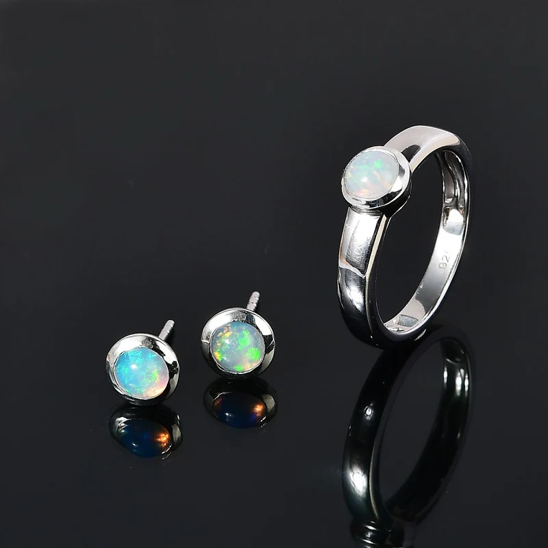 AA Natürlicher, äthiopischer Welo Opal Schmuckset 925 Silber rhodiniert ca. 1,02 ct.