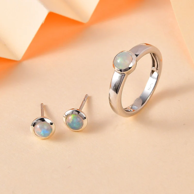 AA Natürlicher, äthiopischer Welo Opal Schmuckset 925 Silber rhodiniert ca. 1,02 ct.