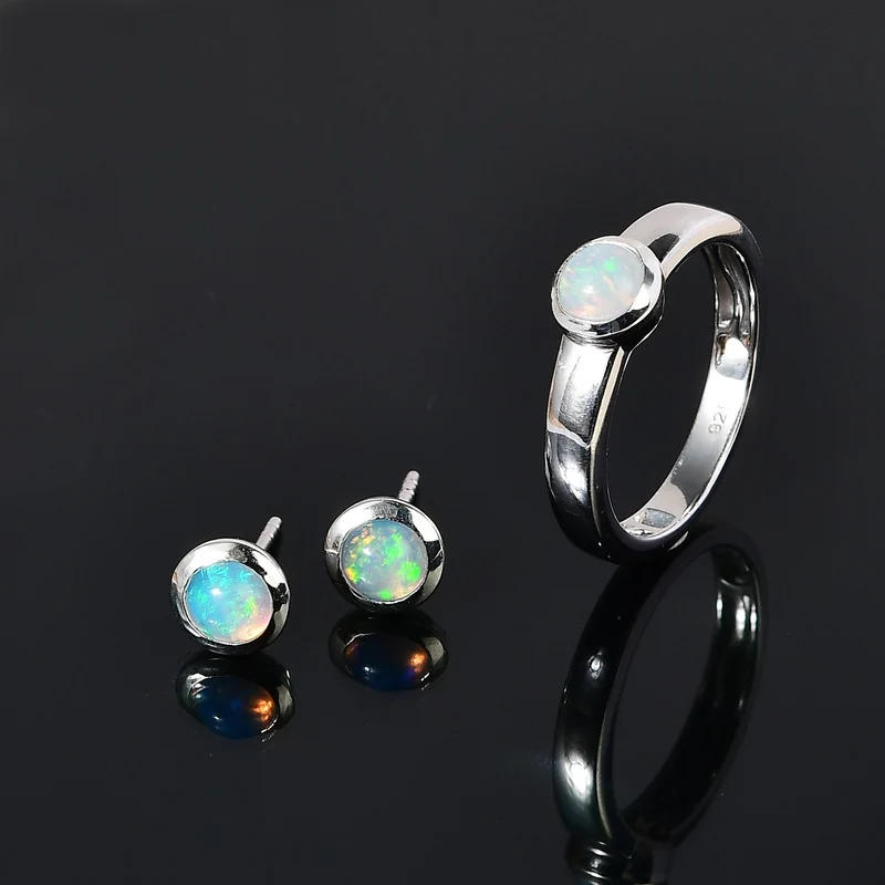 AA Natürlicher, äthiopischer Welo Opal Schmuckset 925 Silber rhodiniert ca. 1,02 ct.