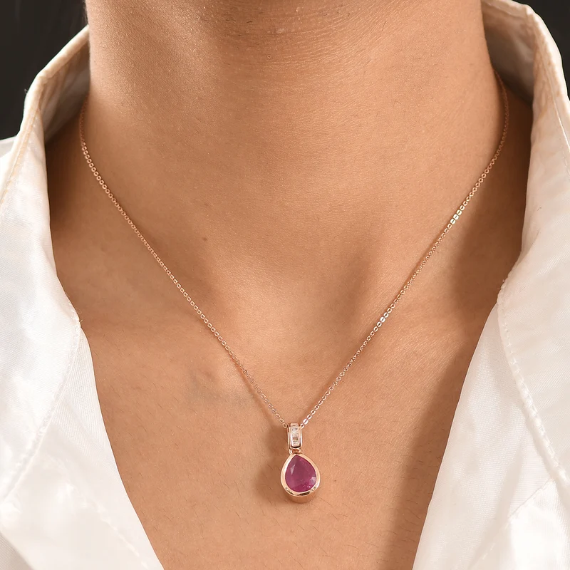 D'Joy Ilakaka Rosa Saphir (Fissure gefüllt), Weißer Diamant Schmuckset ca. 50 cm 925 Silber 750 Roségold vermeil ca. 3.57 ct