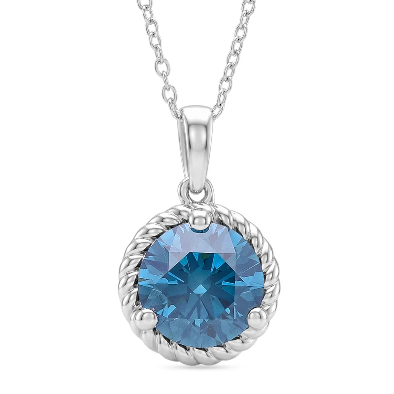 LUXURIANT DIAMOND - Lab Grown Blauer Diamant SI-GH Anhänger mit Kette, ca. 50 cm 925 Silber Rhodiniert ca. 1.78 ct