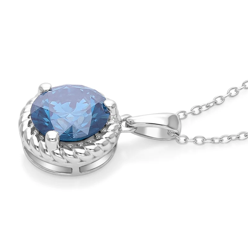 LUXURIANT DIAMOND - Lab Grown Blauer Diamant SI-GH Anhänger mit Kette, ca. 50 cm 925 Silber Rhodiniert ca. 1.78 ct