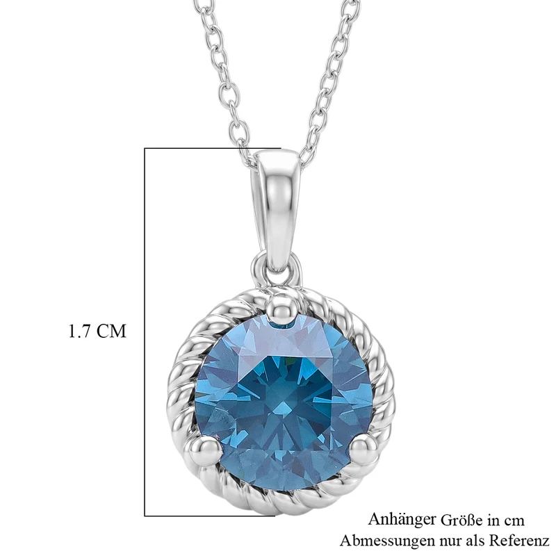 LUXURIANT DIAMOND - Lab Grown Blauer Diamant SI-GH Anhänger mit Kette, ca. 50 cm 925 Silber Rhodiniert ca. 1.78 ct