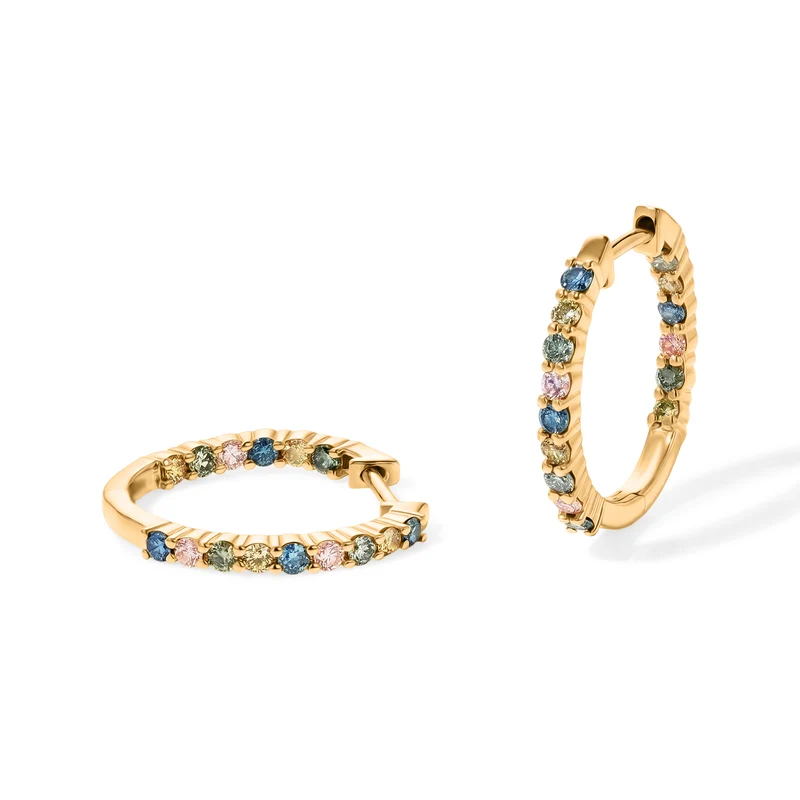 LUXURIANT 1,01 ct. SI mehrfarbige Labor Diamant Ohrringe, 925 Silber 750 Gelbgold Vermeil