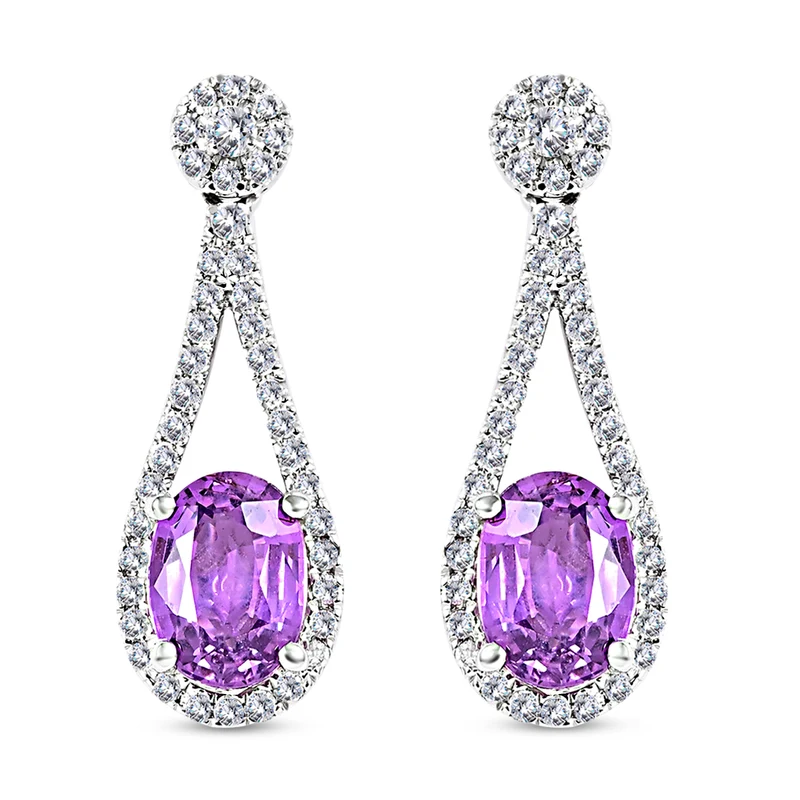 Iliana AAA Lila Saphir, Weißer Diamant AGI zertifiziert Ohrringe 750 Gold ca. 2.10 ct (10-15 Werktage Lieferzeit)