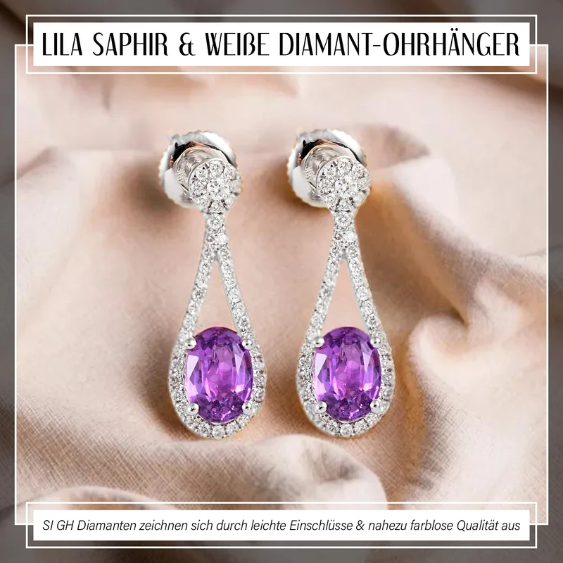Iliana AAA Lila Saphir, Weißer Diamant AGI zertifiziert Ohrringe 750 Gold ca. 2.10 ct (10-15 Werktage Lieferzeit)