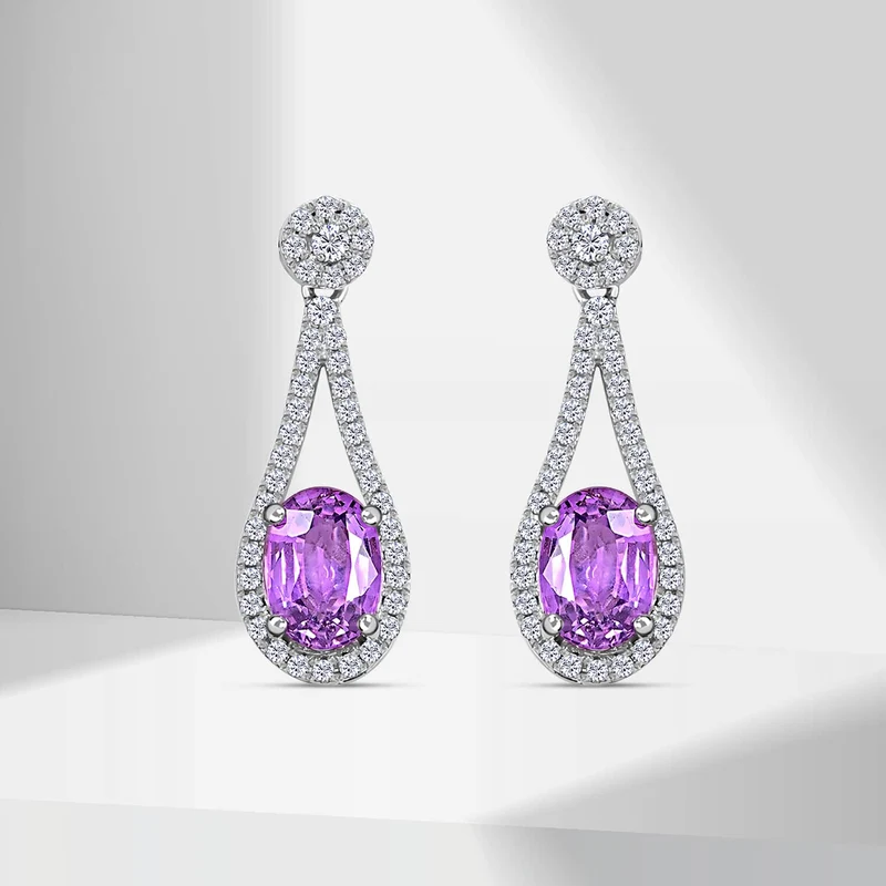 Iliana AAA Lila Saphir, Weißer Diamant AGI zertifiziert Ohrringe 750 Gold ca. 2.10 ct (10-15 Werktage Lieferzeit)