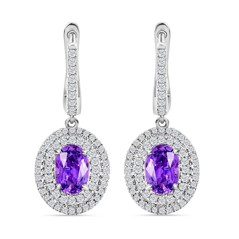 Iliana AAA Lila Saphir, Weißer Diamant AGI zertifiziert Ohrringe 750 Gold ca. 2.10 ct (10-15 Werktage Lieferzeit)