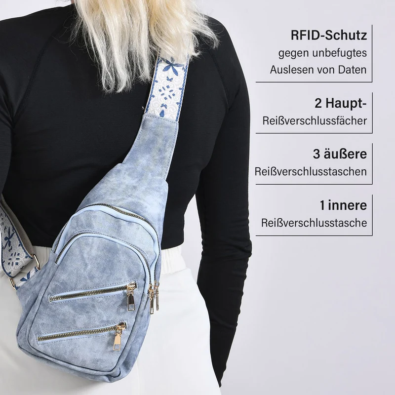 Crossbody-Slingbag aus Nylon mit RFID-Schutz, ca. 19 x 8 x 32 cm, verstellbarer Trageriemen, rosa
