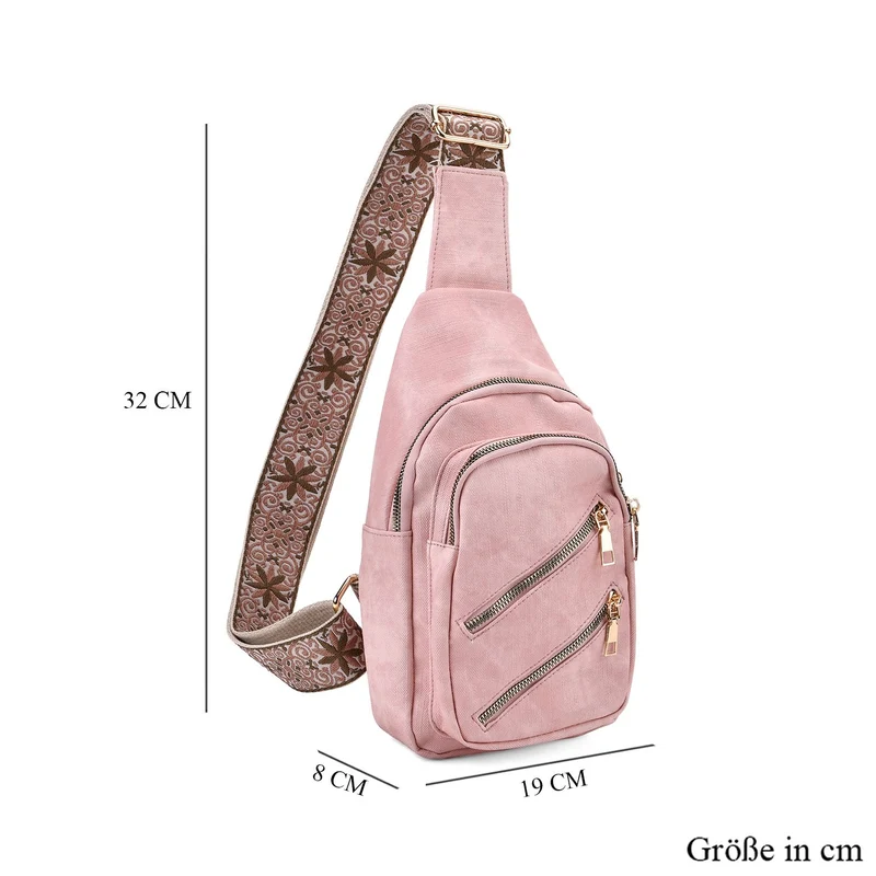 Crossbody-Slingbag aus Nylon mit RFID-Schutz, ca. 19 x 8 x 32 cm, verstellbarer Trageriemen, rosa